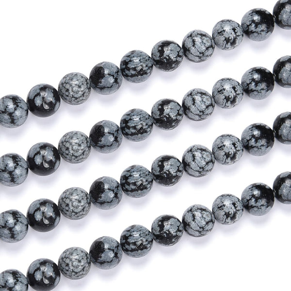Natural Snowflake Obsidian Gemstone Round Beads, 1 Strand/15 Inch, Size Selections: 4mm/6mm/8mm/10mm