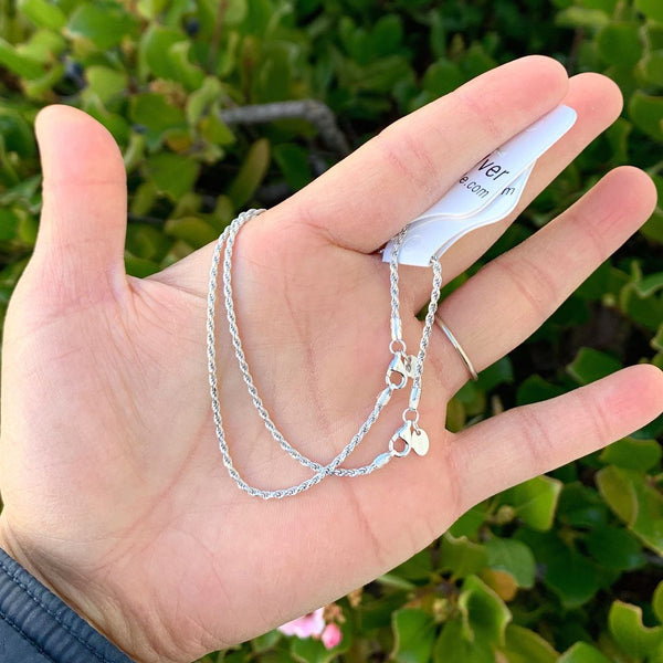 1pc 925 Sterling Silver 1.5mm Diamond Cut Braided Rope Chain Bracelet, Tarnish Resistant White Gold Plated, Length Selections: 7 inch/7.5 inch/8 inch