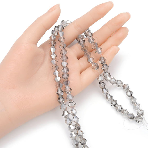 200pcs Creative Club Faceted Bicone Crystal Glass Beads, Silver Champagne, 8mm (0.31 Inch), Hole ID 1.1mm, CCB829