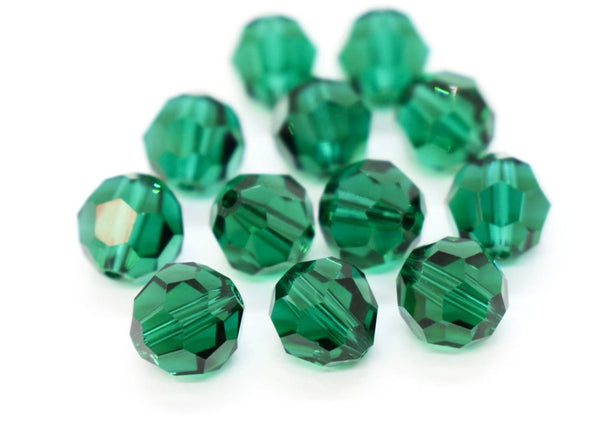 25pcs Preciosa Faceted Round Crystal Beads, Emerald Green, 6mm, Hole ID 1mm, Pre-2R624