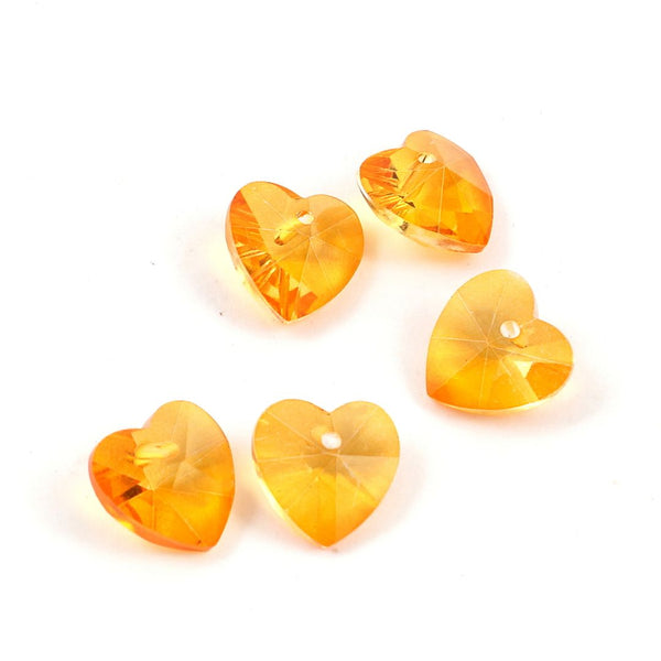 20pcs Top Drilled Valentine Heart Drop Crystal Beads, November Topaz Yellow Birthstone Beads, 10mm, Hole ID 1mm, BB15-11