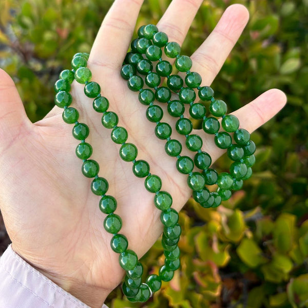 Adabele Premium 108 Mala Bead Tassel Necklace, 8mm Natural Green Jade Gemstone, Buddhist Japa Prayer Beaded Jewelry RGN11