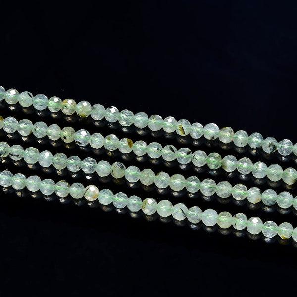 Natural Green Prehnite Gemstone Tiny Small Faceted Round Beads, 4mm, Hole ID 0.6mm, 15 Inch/1 Strand, GK4-12
