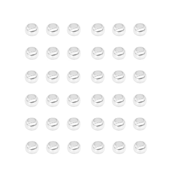 200pcs Tarnish Resistant Small Tiny Round Crimp Beads, Sterling Silver Plated Brass, 2mm, Hole ID 1mm, BF101-1