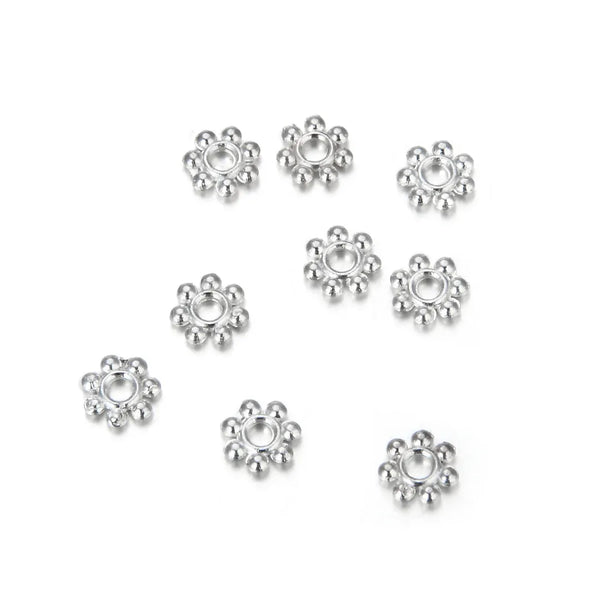 200pcs Small Thin Daisy Flower Flat Rondelle Beads, Sterling Silver Plated Brass 4.5x0.8mm, Hole ID 1mm, CF110-S