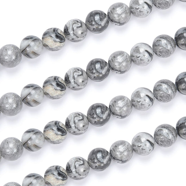 Natural Landscape Jasper Gemstone Round Beads, 1 Strand/15 Inch, Size Selections: 4mm/6mm/8mm/10mm