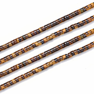 Natural Yellow Tiger Eye Gemstone Heishi Tube Rondelle Beads, 4x2mm/Small, Hole ID 0.9mm, 14.5 Inch/1 Strand, GH-C20