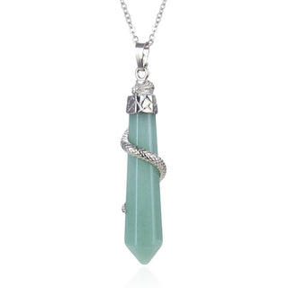 1pc Natural Green Aventurine Hexagonal Pile Gemstone Pendant Necklace, 18 Inch Surgical Stainless Steel Chain, GGP-D10