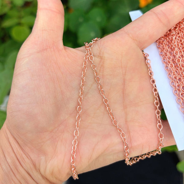 33 Feet Oval Ring Rolo Cable Copper Chain Link, Bright Coppery, 4.1x3.3mm, CW10-B3