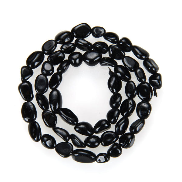 Natural Black Tourmaline Gemstone Oval Tumbled Pebble Beads, Irregular, 6mm to 8mm, Hole ID 1mm, 15 Inch/1 Strand, GZ11-46