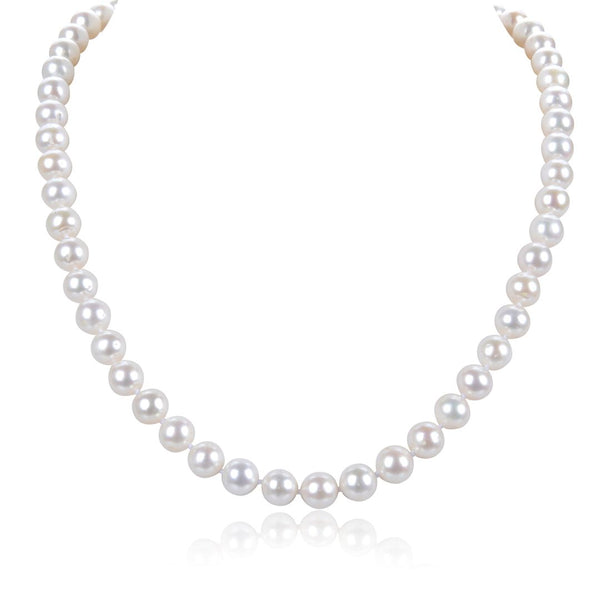 Natural Grade AAA+ Round White Cultured Freshwater Pearl Necklace, 8-9mm Pearl Strand, Length Selections: 16 inch/18 Inch