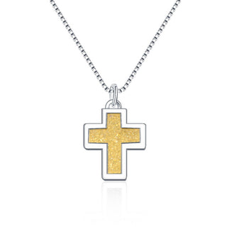 1pc Natural Druzy Crystal Pendant Necklace, Golden Champagne Cross Small Gemstone Pendant, 18 inch Stainless Steel Surgical Chain, GGP19-2