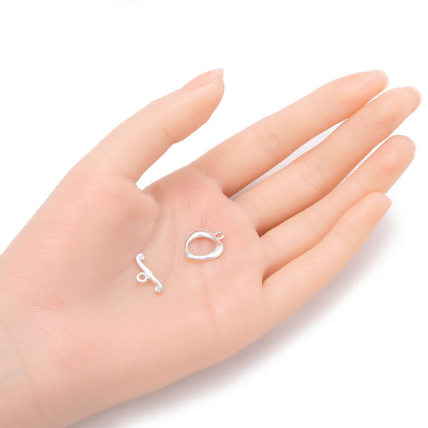 10 Sets Heart Toggle Clasp, T-Bar Closure, Sterling Silver Plated Brass, 16mm, CF22
