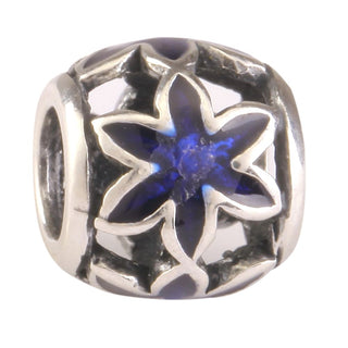 Solid 925 Sterling Silver Sapphire Blue Star Flower Charm Bead