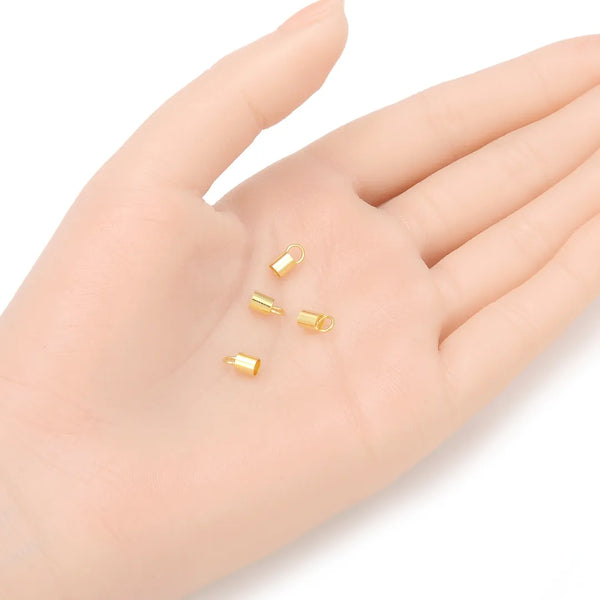 20pcs 925 Sterling Silver Crimp End Caps, Real 18K Yellow Gold Plated, Cord End Caps, Hole ID Selections: 1.5mm/2mm/2.5mm/3mm