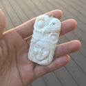 1pc Beautiful Eagle & Sun Goddess Hand Carved White Buffalo Bone Drop Pendant, Symbol of Strength Prosperity Pendant, with Sterling Silver Bail, 2.44 Inch, BP-56