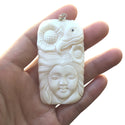 1pc Beautiful Eagle & Sun Goddess Hand Carved White Buffalo Bone Drop Pendant, Symbol of Strength Prosperity Pendant, with Sterling Silver Bail, 2.44 Inch, BP-56