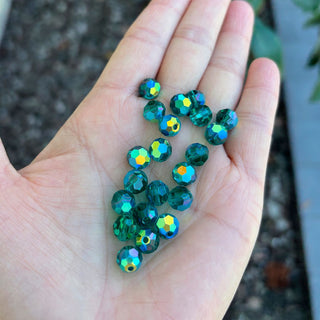 25pcs Adabele Austrian Faceted Round Crystal Beads #5000, Emerald Green AB, Size Selections: 6mm/8mm