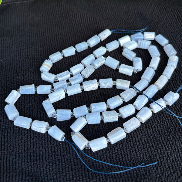 Natural Blue Lace Agate Gemstone Faceted Tube Beads, 12x7mm, Hole ID 1mm, 15 Inch/1 Strand, GZ8-17