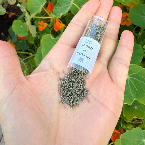 7.5g Miyuki Delica 11/0 Seed Beads, Opaque Olive Drab DB657