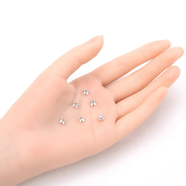 200pcs 5-Petal Flower Bead Caps, 6mm Small Bead End Caps, Antique Silver, MC-AB12