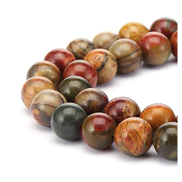Natural Picasso Jasper Gemstone Round Beads, 1 Strand/15 Inch, Size Selections: 4mm/6mm/8mm/10mm