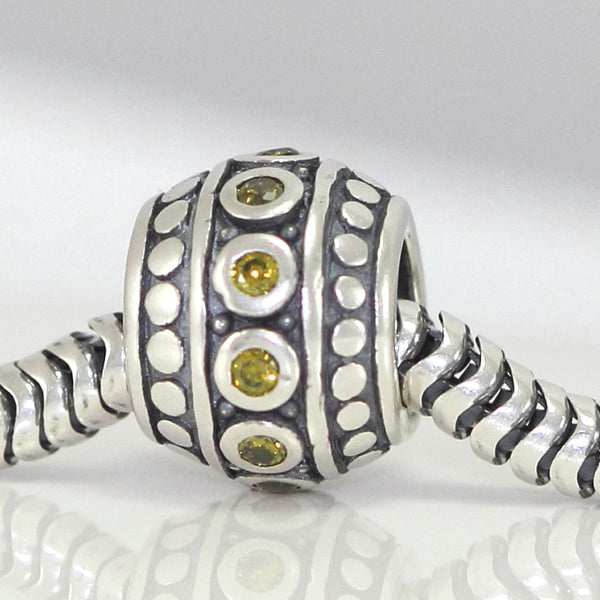 1pc 925 Sterling Silver Round August Birthstone Bead Charm, Green Peridot Cubic Zirconia CZ, 10x8mm, Hole ID 4.5mm, EC1-F8