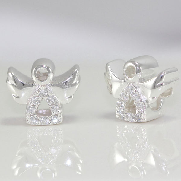 1pc Real 925 Sterling Silver Angel Cubic Zirconia CZ Religious Bead Charm, Compatible with Pandora All Other Charm Bracelet, EC7-B1