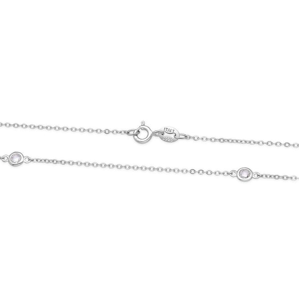 1pc 925 Sterling Silver BTY Station Cubic Zirconia Diamond Bezel Cable Chain Necklace, Tarnish Resistant Rhodium Plated, 4mm Bezel, Length Selections: 18/20/22 inch