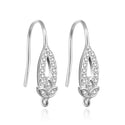 4pcs 925 Sterling Silver Fancy Flower Earring Hooks, 16 Cubic Zirconia CZ, Tarnish Resistant Rhodium Plated, 18mm, SS444