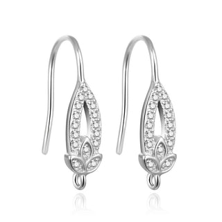 4pcs 925 Sterling Silver Fancy Flower Earring Hooks, 16 Cubic Zirconia CZ, Tarnish Resistant Rhodium Plated, 18mm, SS444