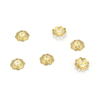 200pcs Raw Brass Pretty Filigree Flower Bead Caps, Bead End Caps, Unplated/Uncoated, Size Selections: 6mm/8mm/10mm