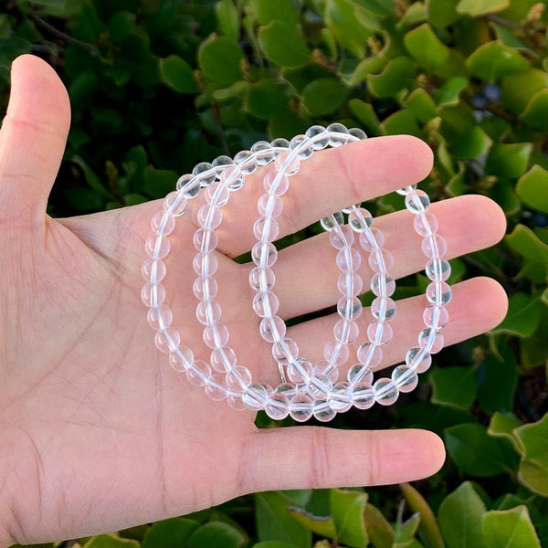 1 Strand Stretch Natural Grade A Clear Crystal White Quartz Beaded Gemstone Bracelet, 6mm Beads, Length Selections: 7 inch/7.5 inch/8 inch