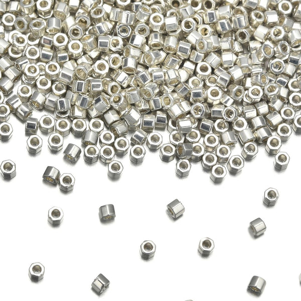 7.5g Miyuki Delica 11/0 Hex Cut Seed Beads, Galvanized Silver DBC35