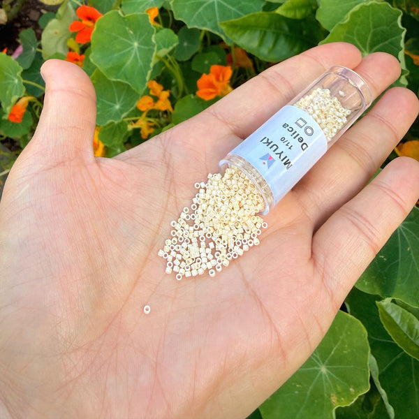 30g Miyuki Delica 11/0 Seed Beads, Opaque Rainbow Cream DB157