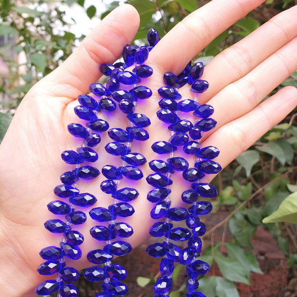 200pcs Creative Club Faceted Teardrop Briolette Crystal Glass Beads, Pendant Drop, Cobalt Blue, 12x6mm, Hole ID 1mm, CCT2-25
