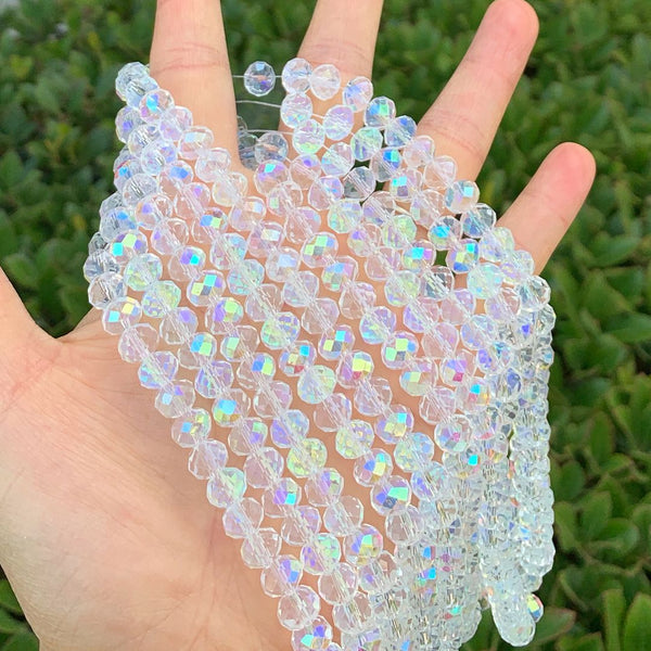 140pcs Creative Club Faceted Rondelle Crystal Glass Beads, Crystal AB, 8x6mm, Hole ID 1.1mm, CCR802