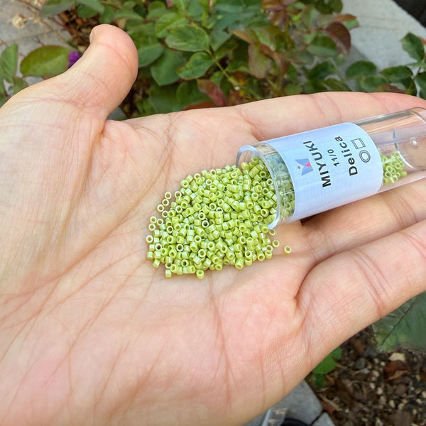 7.5g Miyuki Delica 11/0 Seed Beads, Opaque Glazed Luster Chartreuse DB262