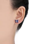 1 Pair 925 Sterling Silver September Birthstone Butterfly Stud Earrings, 10mm, Cubic Zirconia CZ Blue Sapphire Stone, SSE83-9