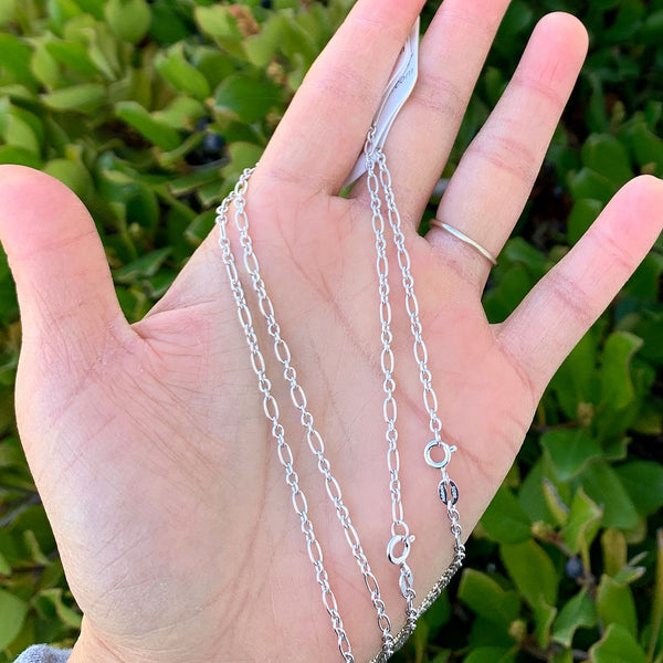 1pc 925 Sterling Silver Long Short Link Chain Necklace, Tarnish Resistant Rhodium Plated, 2.7mm, Length Selections: 18/20/22/26/28 inch