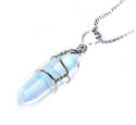 1pc Lab Created White Opal Gemstone Pendant Necklace, 18 Inch Surgical Stainless Steel Chain, GGP-E11
