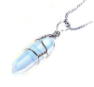 1pc Lab Created White Opal Gemstone Pendant Necklace, 18 Inch Surgical Stainless Steel Chain, GGP-E11