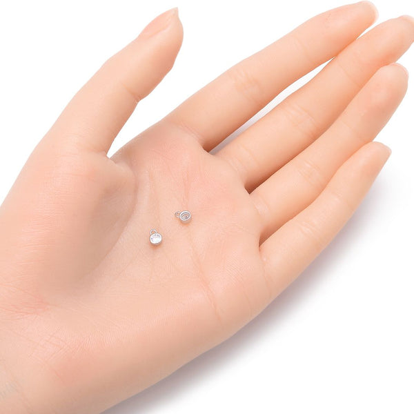 2pcs 925 Sterling Silver 4mm Tiny April Birthstone Charm Drop Pendants, Tarnish Resistant, Clear Cubic Zirconia Gemstone, SXP4-4