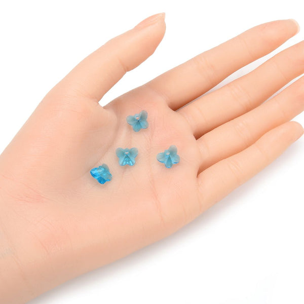 20pcs Creative Club Butterfly Crystal Glass Pendant Drop Beads, March Aquamarine Blue Birthstone, 10mm, Hole ID 1mm, CCM-10