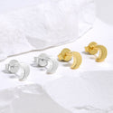 1 Pair 18K Yellow Gold Plated 925 Sterling Silver Stud Earrings, Waxing Moon Ear Studs, Small Tiny, SSE99-2