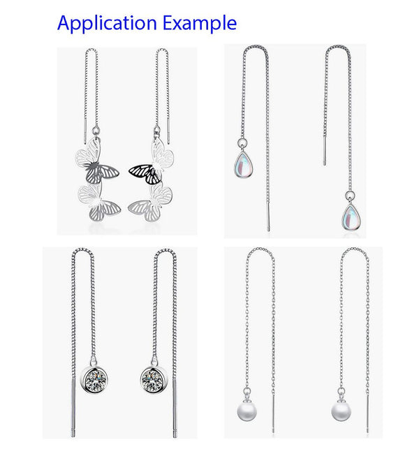 4pcs 925 Sterling Silver Threader Earring Finding, Real 18K Yellow Gold Plated, Open Ring, Pull Through Chain, Length Selections: 2/3/4/5/6 inch