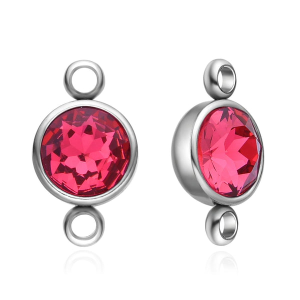 10pcs Grade A July Ruby Birthstone Links, Stainless Steel, Tarnish Resistant, 10mm, CCP36-7