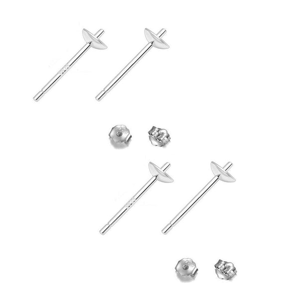 5 Pairs 925 Sterling Silver Earring Posts, Glue In Pearl Cup, 0.7mm/21 Gauge Pin, 10pcs Earring Backs, Cup Selections: 3mm/4mm/6mm/8mm