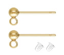 4pcs Real 1/20 14K Gold Filled 3mm Ball Earring Posts, Open Ring, with 4pcs Plastic Earring Backs, JK1-D3