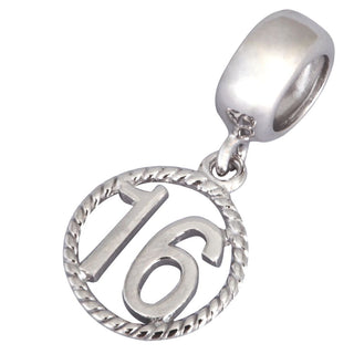 Solid 925 Sterling Silver Sweet 16 Bead Charm, Compatible with Pandora All Other Charm Bracelet